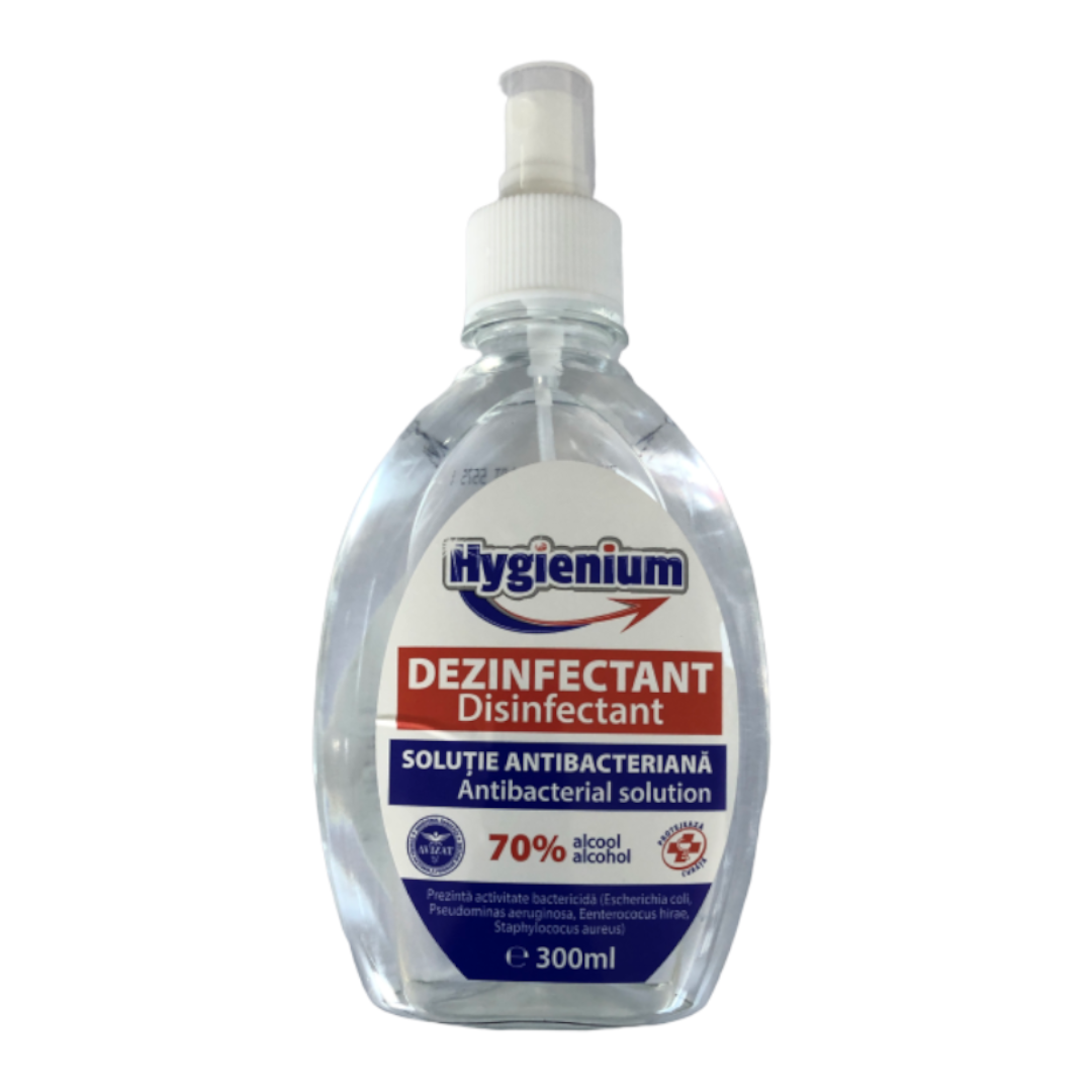 Soluție dezinfectantă, pentru mâini și suprafețe multiple, 70% Alcool Etilic, 300 ml, Hygienium