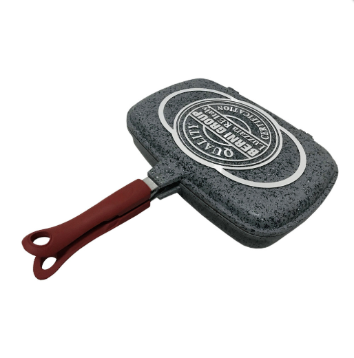 Tigaie dublă antiaderentă 32 cm, suprafață grill și clasică, Quality Double Pan