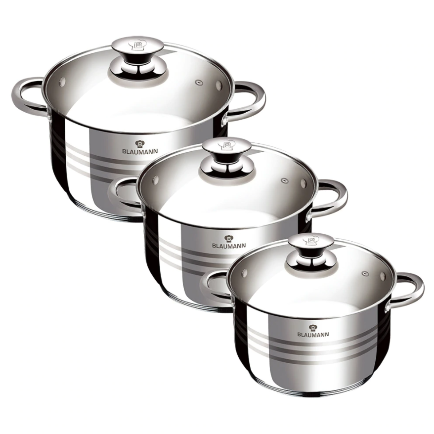 Set 3 oale de gătit din inox și capace de sticlă , Gourmet Line