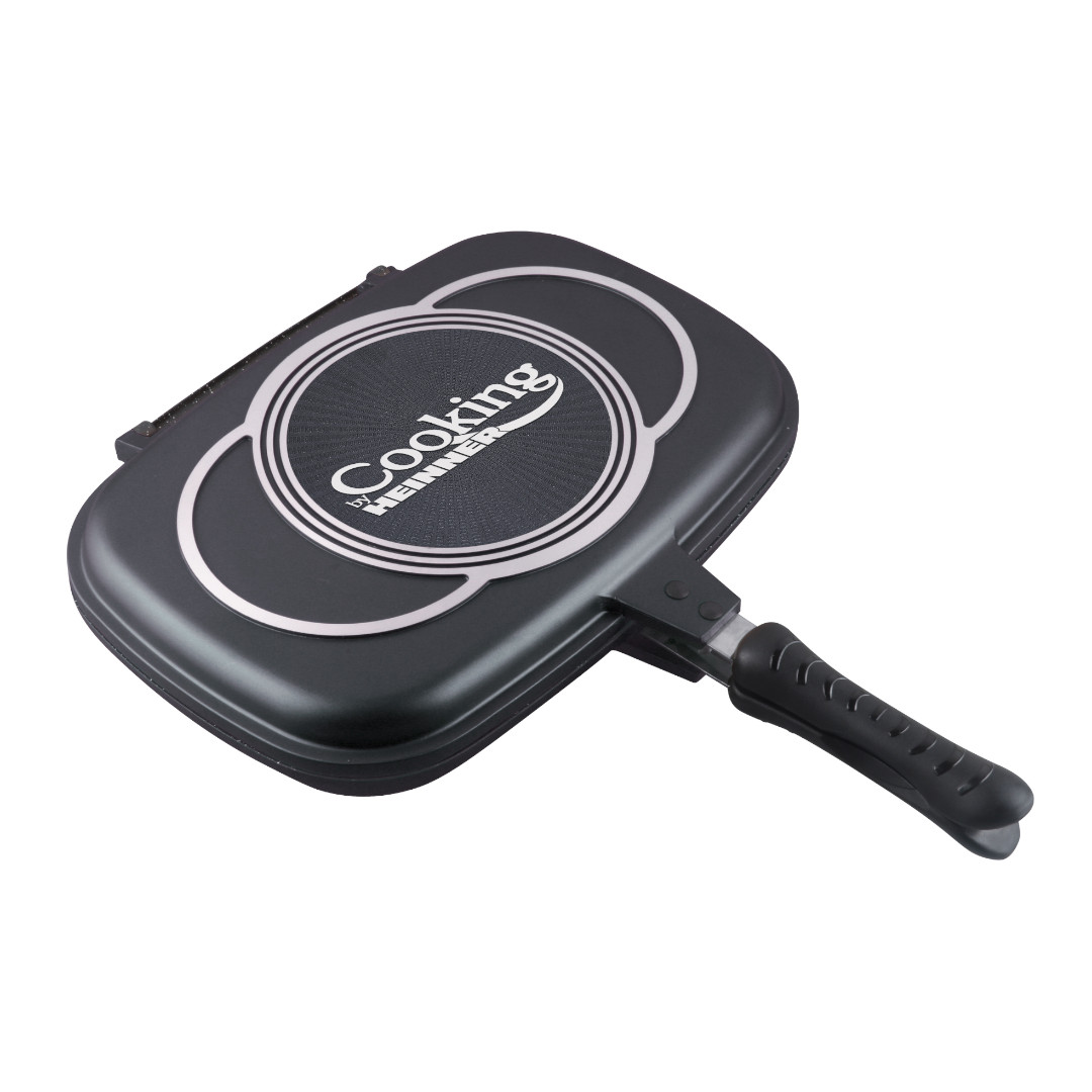 Tigaie dublă Heinner 36 cm, suprafață antiaderentă grill și clasică