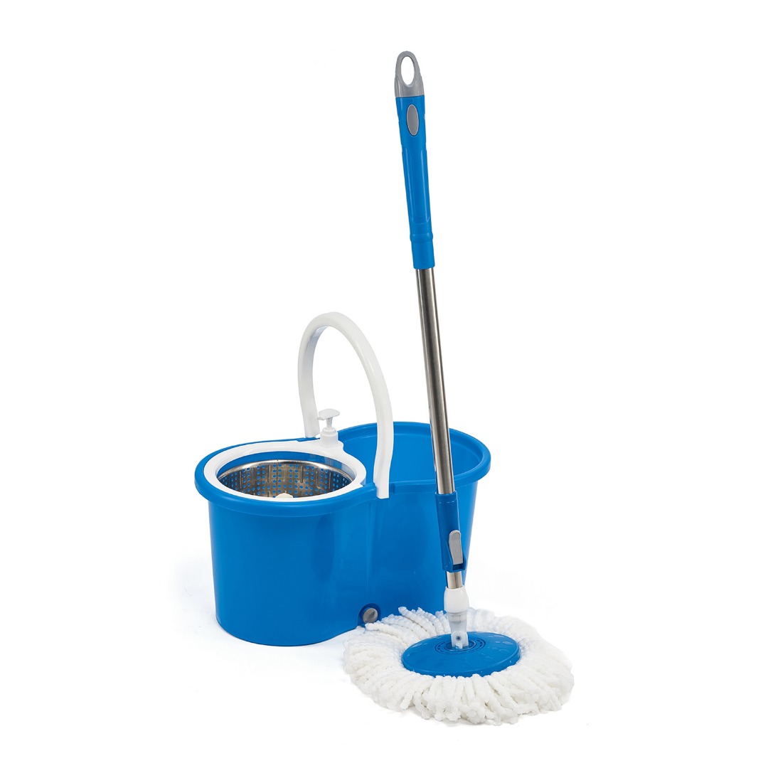 Mop rotativ Super Easy Clean 360 cu mâner telescopic, găleată cu storcător și cuvă metalică, 12 L