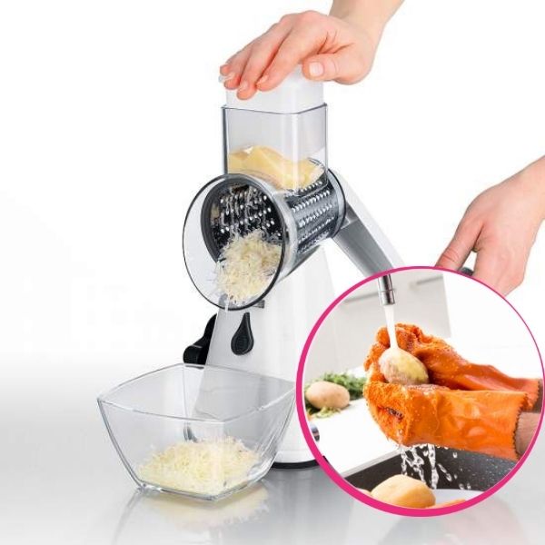 Pachet avantajos: Răzătoare multifuncțională Spin Slicer + Mănuși abrazive