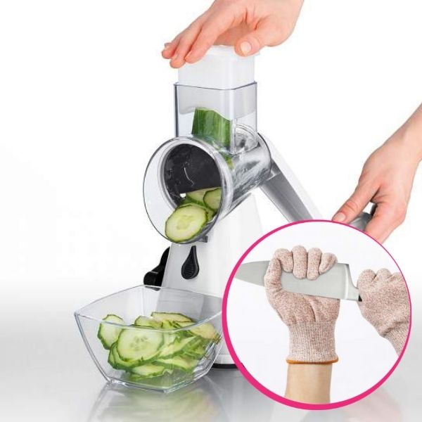 Pachet avantajos: Răzătoare multifuncțională Spin Slicer + Mănuși protecție antităiere Sharp Shield Gloves
