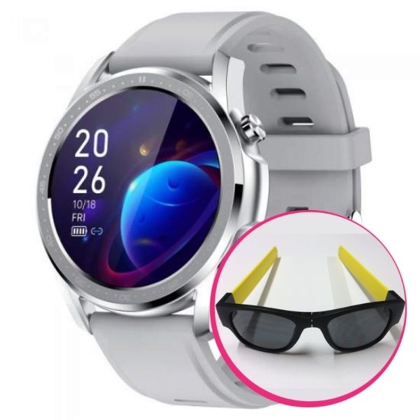 Pachet Avantajos: Ceas Smart Pro Titan Silver + Ochelari de soare flexibili Clix, Galben CADOU