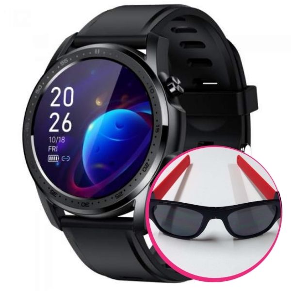Pachet Avantajos: Ceas Smart Pro Titan Black + Ochelari de soare flexibili Clix, Rosu CADOU