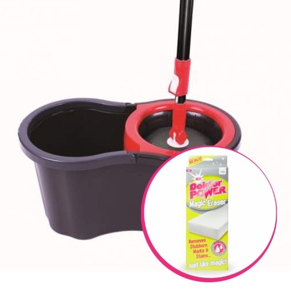 Pachet Avantajos: Mop rotativ ReFresh cu mâner telescopic + Burete de curățare Doktor Power Magic Eraser CADOU